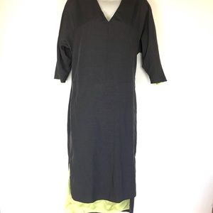 j brand gray green silk 3/4 sleeve midi dress XS